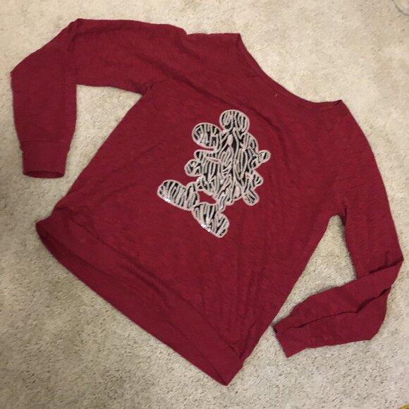 Iconic Disney Mickey Mouse Zebra Print Sequin Crimson Pullover - Picture 8 of 15